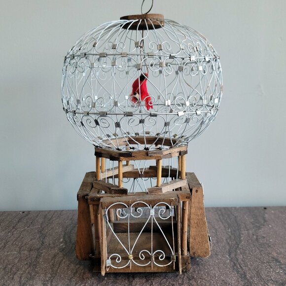 Wood and Wirework Metal Vintage Handcrafted Collectable Decorative Bird Cage